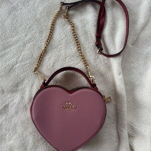 Coach Pink Heart Crossbody Bag with Gold Chain